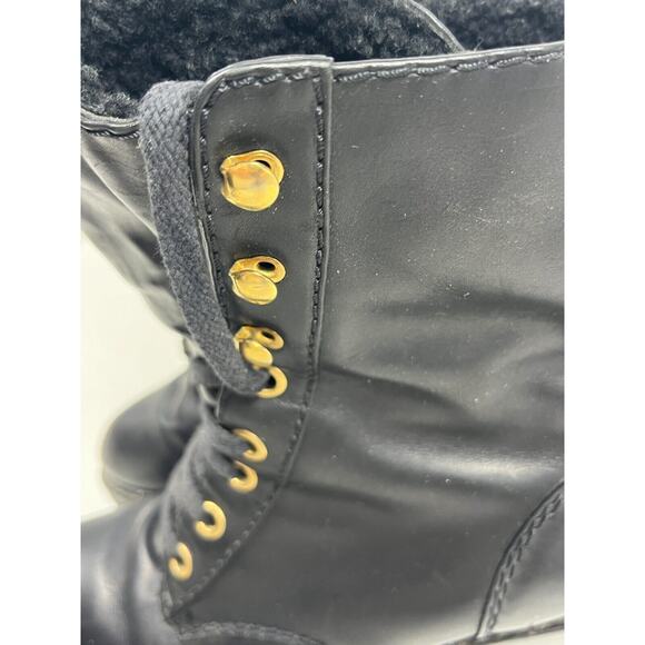 MARC JACOBS Boots Womens 41 Leather Fur Lined Ankle Bootie Lace Up Black Italy - Picture 7 of 13